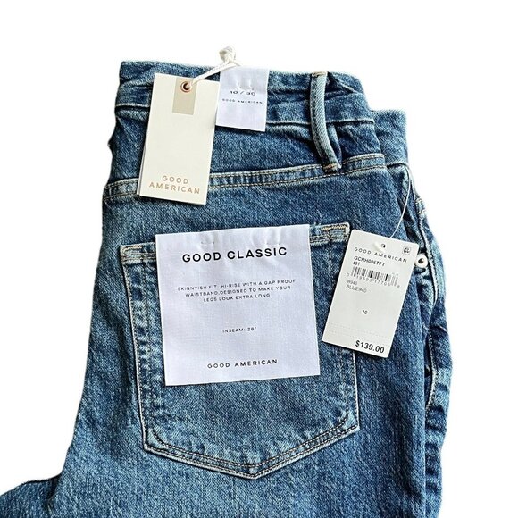 Good American Good Classic Raw Hem High Waist Slim Jeans Blue 940 NWT SZ 10/30 - Picture 7 of 12